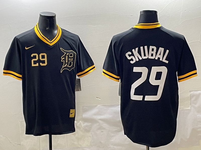 Men Detroit Tigers 29 Skubal Black Gold Game 2025 Nike MLB Jersey style 3